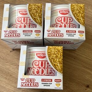 New Nissin Top Ramen Cup Noodles Party Bowls Set 2 With Spoon bundle of 3sets